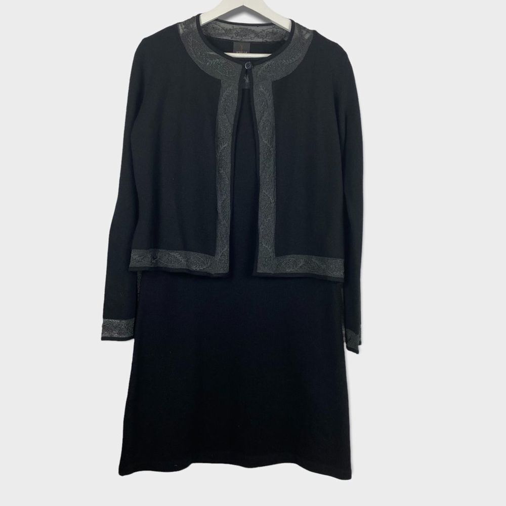 Jeselle Black and Silvery Dress with Cardigan Medium Large Vintage